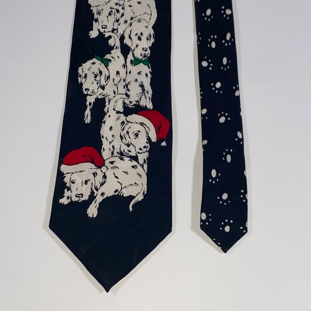 Addiction vintage Christmas Silk Tie Black Golden Retriever Puppies Santa Hats